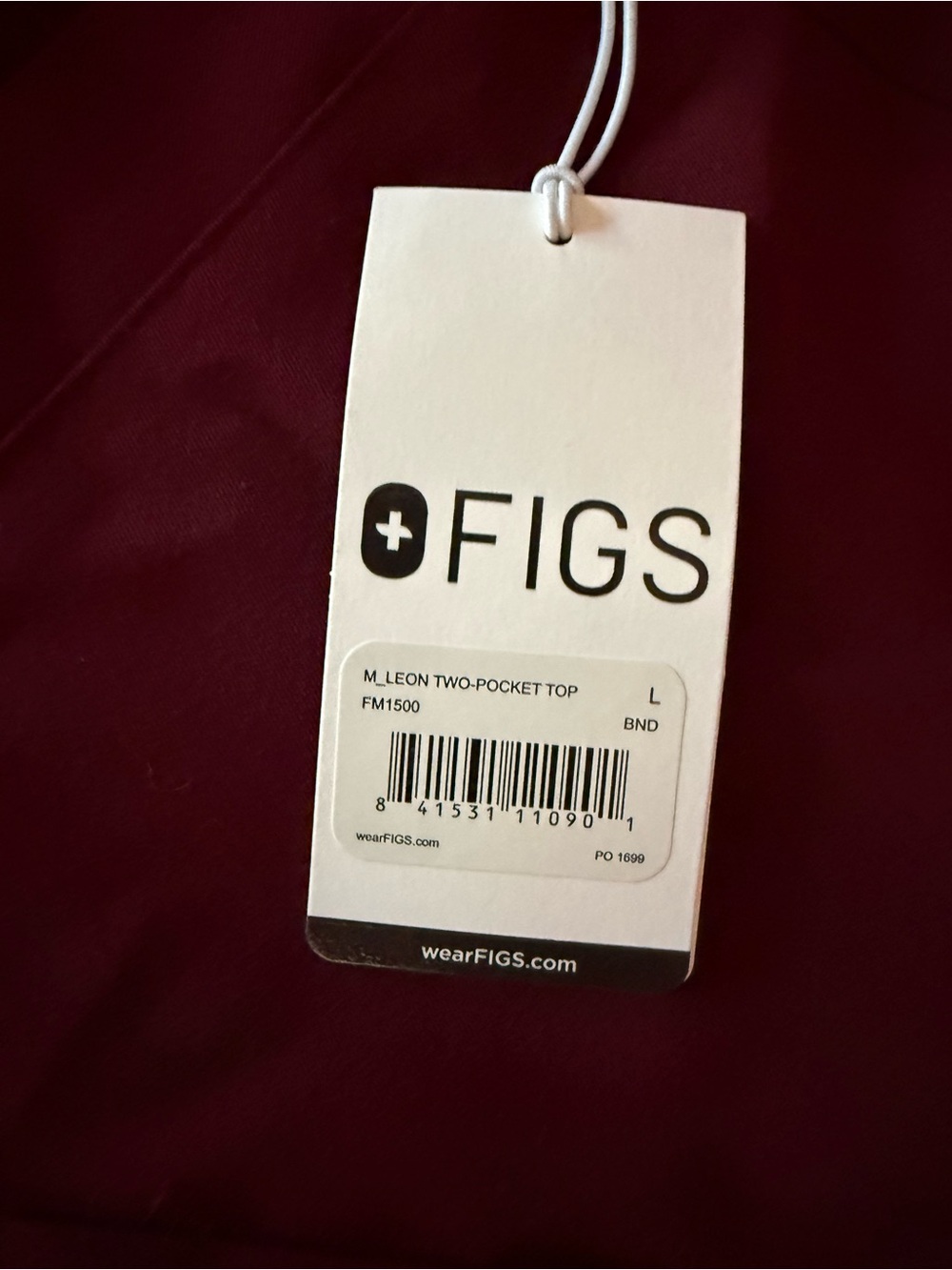 FIGS Men's Leon Slim Scrub Top, NWT in Burgundy . Size Large. - Picture 2 of 4